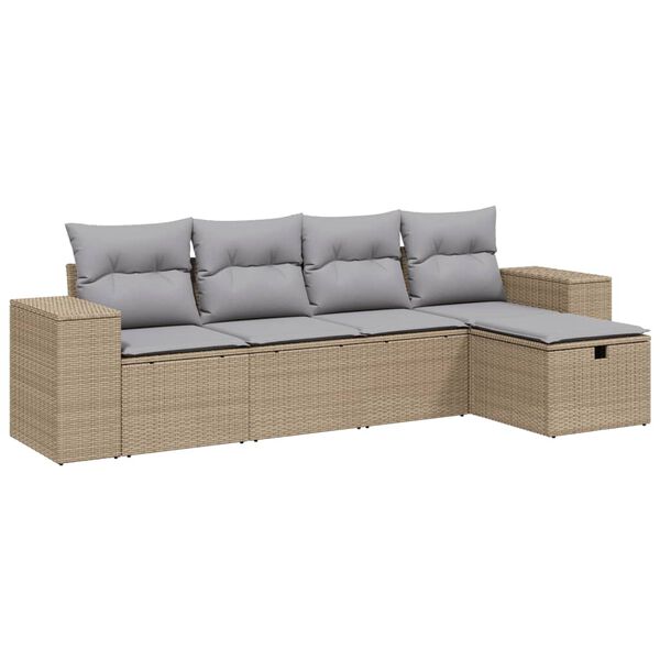 vidaXL 5-tlg. Garten-Sofagarnitur mit Kissen Beige Poly Rattan