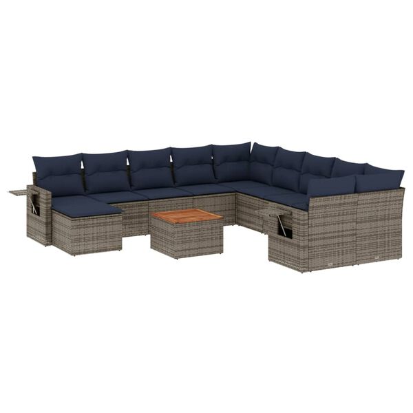 vidaXL 12-teiliges Gartensofa-Set mit Kissen, grau, Polyrattan
