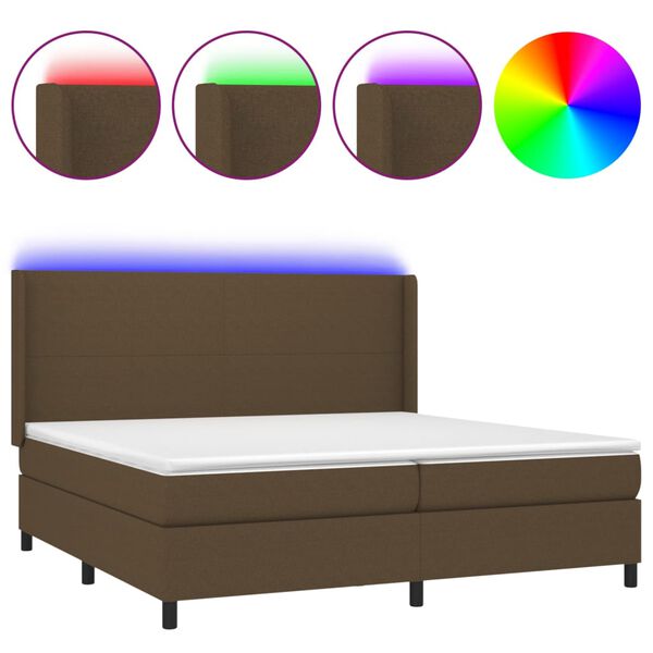 vidaXL Boxspringbett mit Matratze & LED Dunkelbraun 200x200 cm Stoff