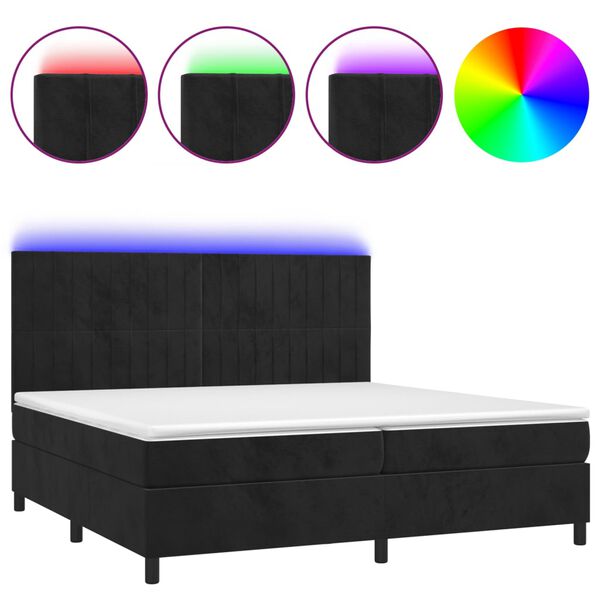 vidaXL Boxspringbett mit Matratze & LED Schwarz 200x200 cm Samt
