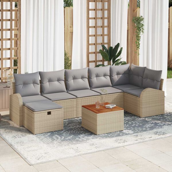 vidaXL Garten-Sofa-Set mit Kissen mit Speicher 8 pcs Beige Poly Rattan