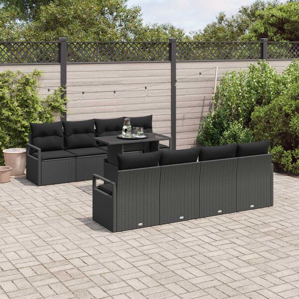 vidaXL Gartensofa-set mit Speicher 9 pcs Schwarz Poly-Rattan