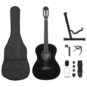 vidaXL 12-tlg. Klassikgitarren-Set f&uuml;r Anf&auml;nger Schwarz 4/4 39"