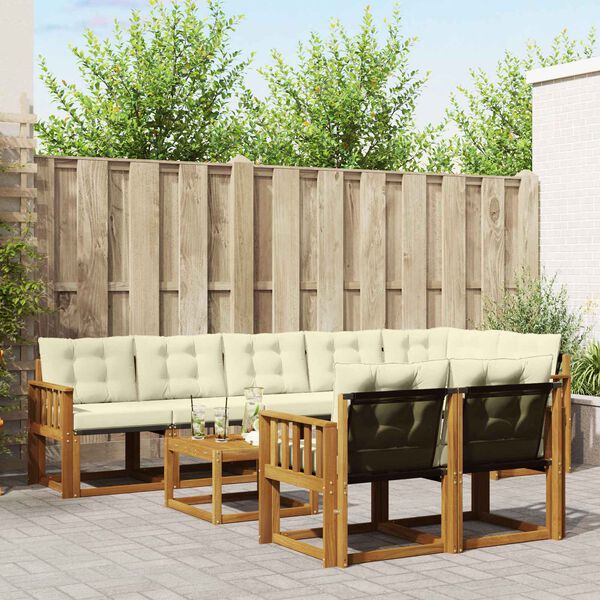 vidaXL Outdoor-Sofagarnitur mit Kissen 9 pcs Natur und Creme