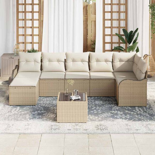 vidaXL Garten-Sofa-Set mit Kissen 8 pcs Beige und Wei&szlig; Poly Rattan
