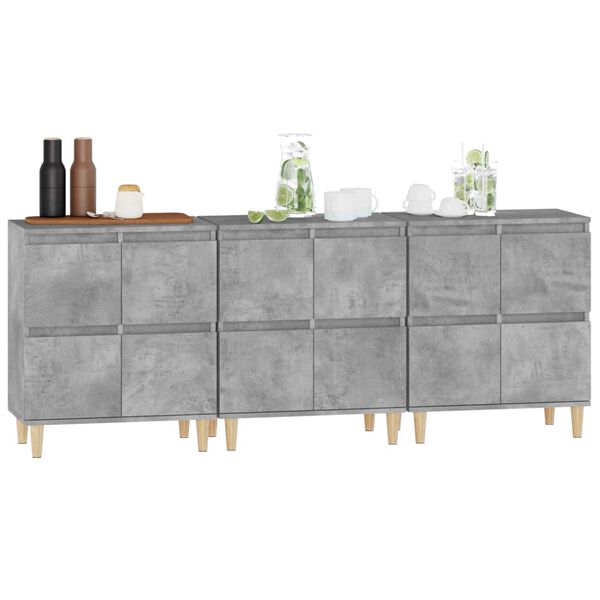 vidaXL Sideboards 3 Stk. Betongrau 60x35x70 cm Holzwerkstoff