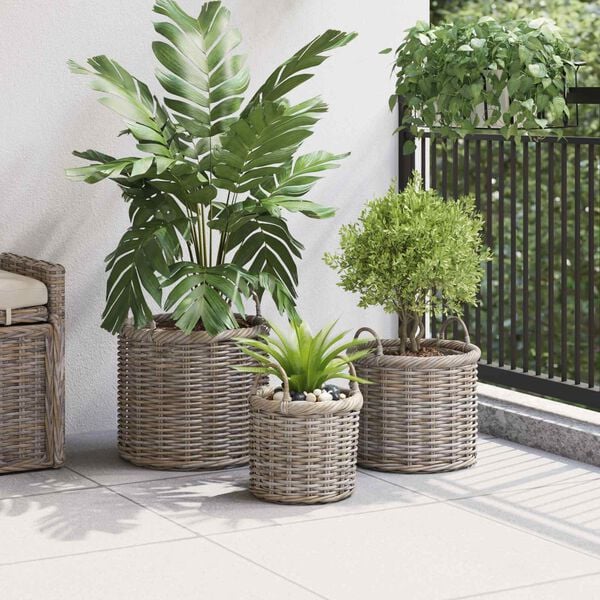 vidaXL Blumentopfkorb mit Speicher 3 pcs Grau Kubu Rattan
