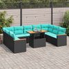 vidaXL 10-tlg. Garten-Sofagarnitur mit Kissen Schwarz Poly Rattan