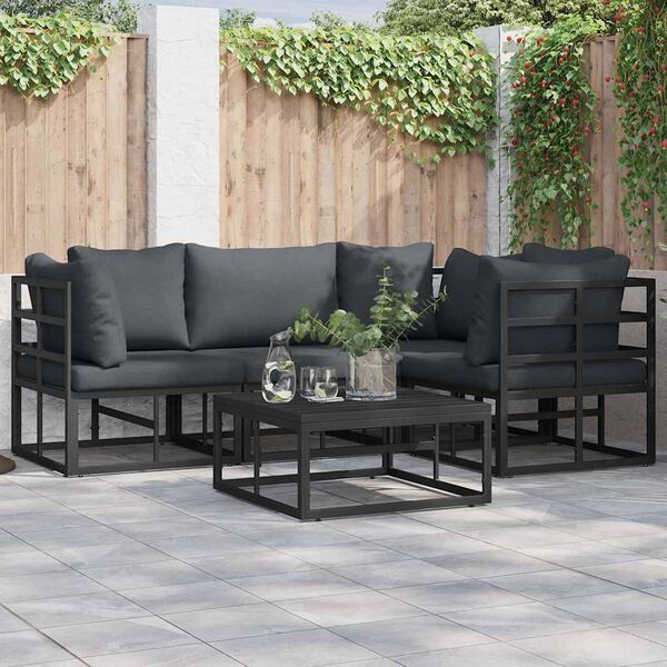 vidaXL Garten-Sofa-Set mit Kissen 5 pcs Schwarz Aluminium