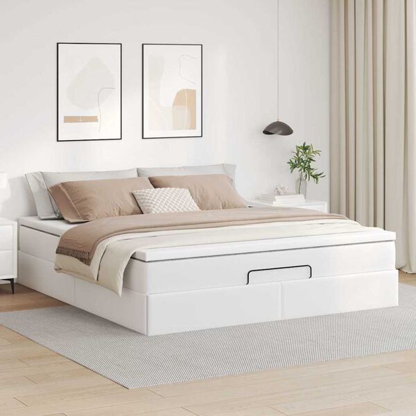 vidaXL Ottoman-Bett mit Matratze Weiß 180x200 cm Kunstleder