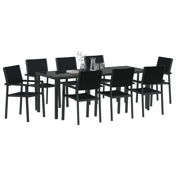 vidaXL Garten Essgruppe 9 pcs Schwarz Pulverbeschichteter Stahl