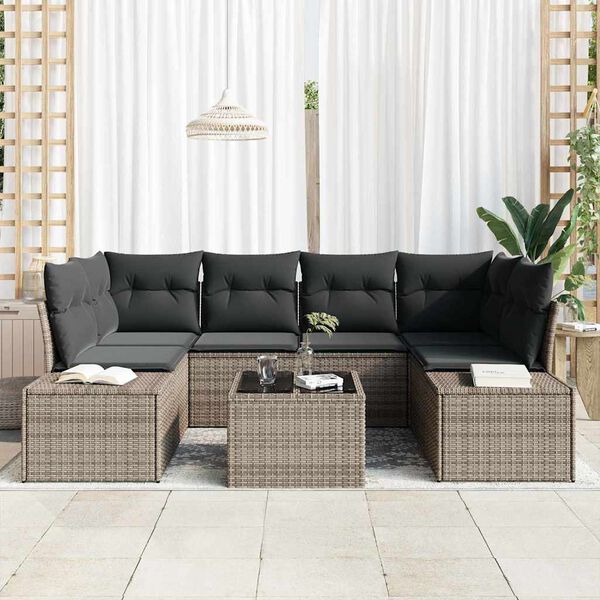 vidaXL Gartensofa-set mit Kissen mit Speicher 8 pcs Grau Poly-Rattan