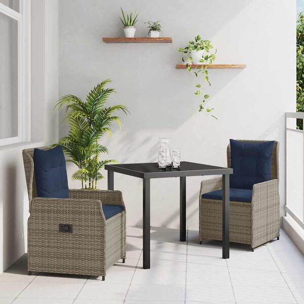 vidaXL Garten Essgruppe 3 pcs Grau Poly Rattan