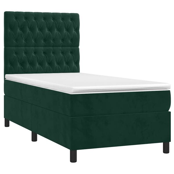 vidaXL Boxspringbett mit Matratze Dunkelgr&uuml;n 90x190 cm Samt