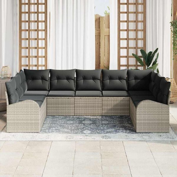 vidaXL Sofa Set mit Kissen Hellgrau Poly Rattan