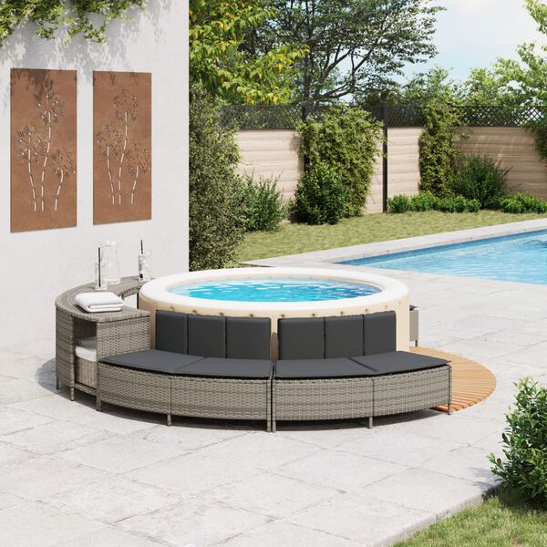 vidaXL Whirlpool-B&auml;nke mit Auflagen 2 Stk. Grau Poly Rattan