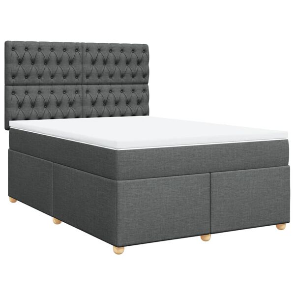 vidaXL Boxspringbett mit Matratze Dunkelgrau 140x200 cm Stoff