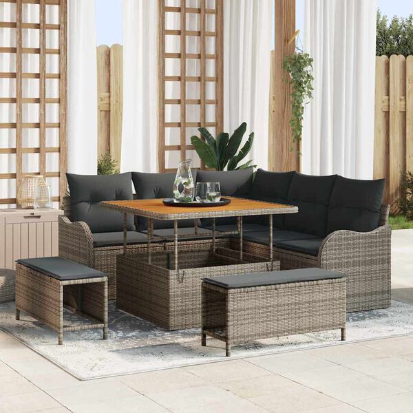 vidaXL Garten-Sofa-Set 8 pcs Grau Poly-Rattan