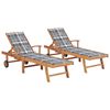 vidaXL Sonnenliegen 2 Stk. Auflagen Graues Karomuster Massivholz Teak