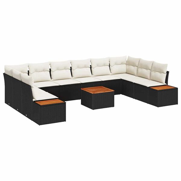vidaXL Gartensofa-set mit Kissen 11 pcs Schwarz Poly Rattan