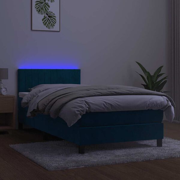 vidaXL Boxspringbett mit Matratze & LED Dunkelblau 90x190 cm Samt