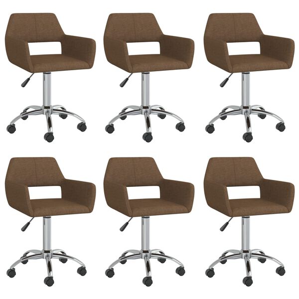 vidaXL Esszimmerst&uuml;hle 6 Stk. Drehbar Braun Stoff