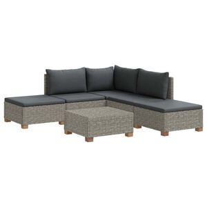 vidaXL 6 Stk. Rattan-Lounge-Set mit Kissen GENDT Naturrattan Kubu Grau