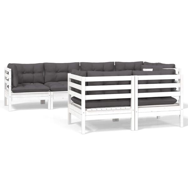 vidaXL 7-tlg. Garten-Lounge-Set mit Kissen Wei&szlig; Kiefer Massivholz