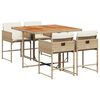 vidaXL 5-tlg. Garten-Essgruppe mit Kissen Beige Poly Rattan