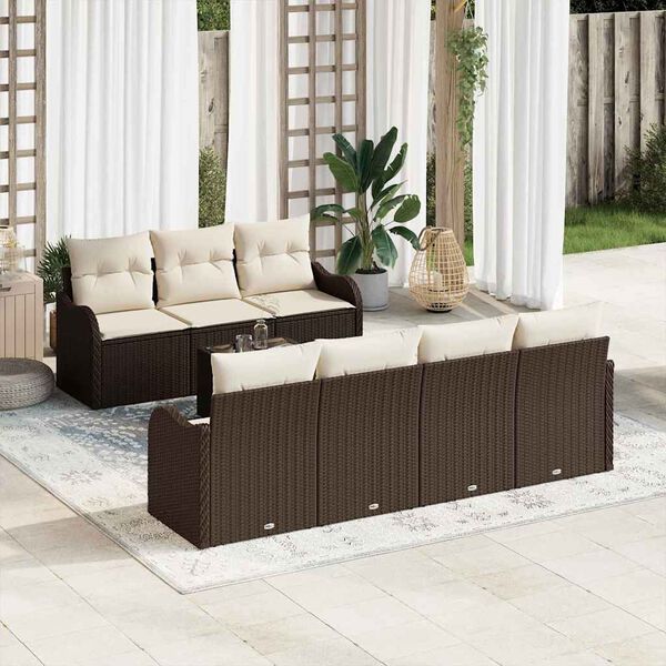 vidaXL Gartensofa-set mit Kissen mit Speicher 8 pcs Braun und Creme