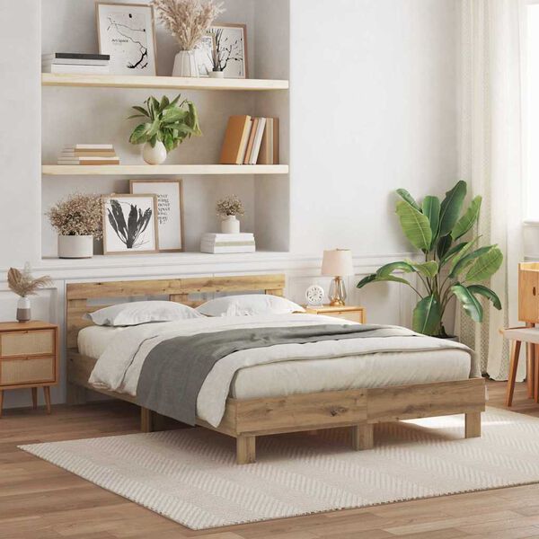 vidaXL Bettrahmen mit LED Artisan-Eiche 140 x 190 cm Holzwerkstoff