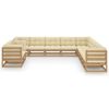 vidaXL 11-tlg. Garten-Lounge-Set mit Kissen Honigbraun Massivholz
