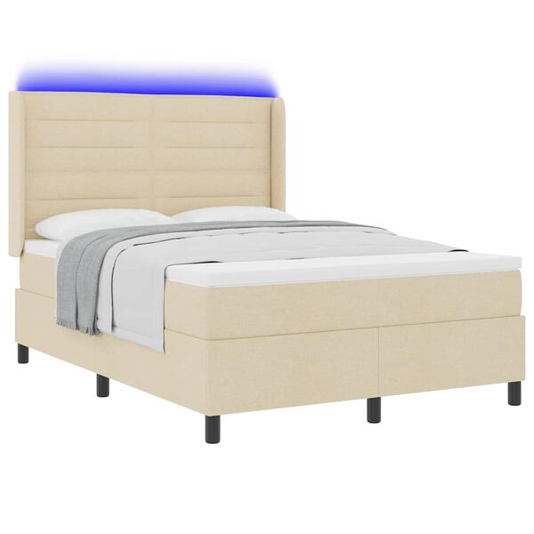 vidaXL LED Boxspringbett mit Matratze Creme 160 x 200 cm Stoff