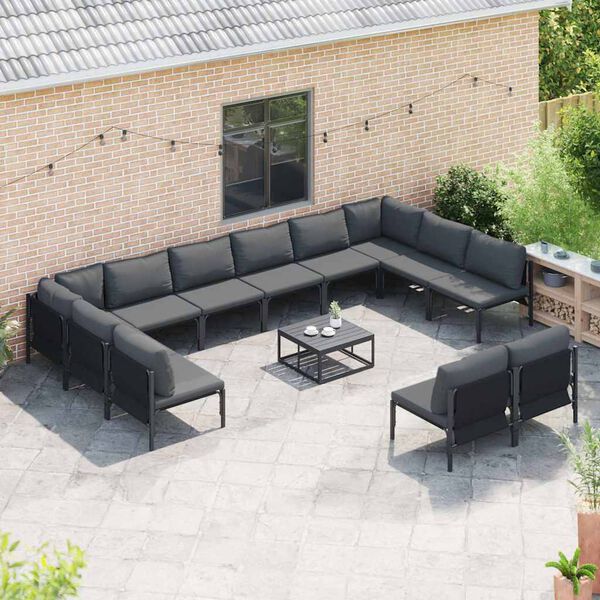 vidaXL Gartensofa-set mit Kissen 13 pcs Schwarz Stahl