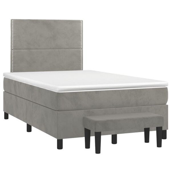 vidaXL Boxspringbett mit Matratze Hellgrau 120x200 cm Samt