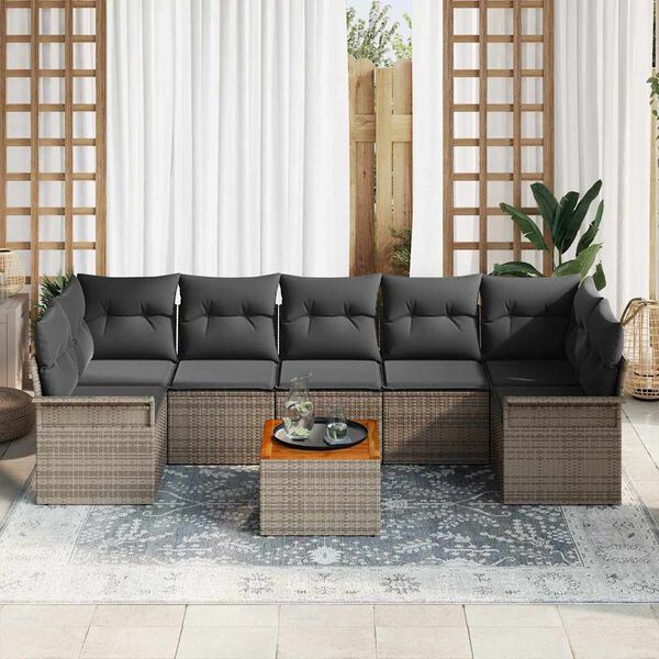vidaXL Gartensofa-set mit Kissen 8 pcs Grau Poly-Rattan