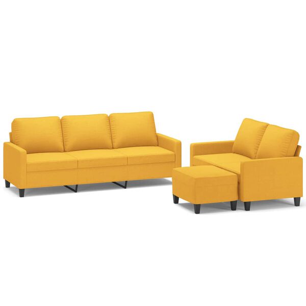 vidaXL 3-tlg. Sofagarnitur mit Kissen Hellgelb Stoff