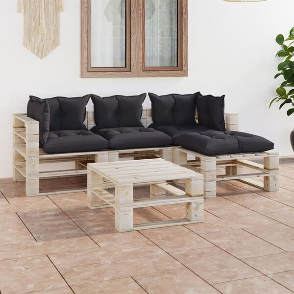 vidaXL 5-tlg. Garten-Lounge-Set aus Paletten mit Kissen Kiefernholz