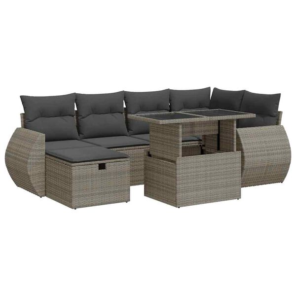 vidaXL 7-tlg. Garten-Sofagarnitur mit Kissen Grau Poly Rattan