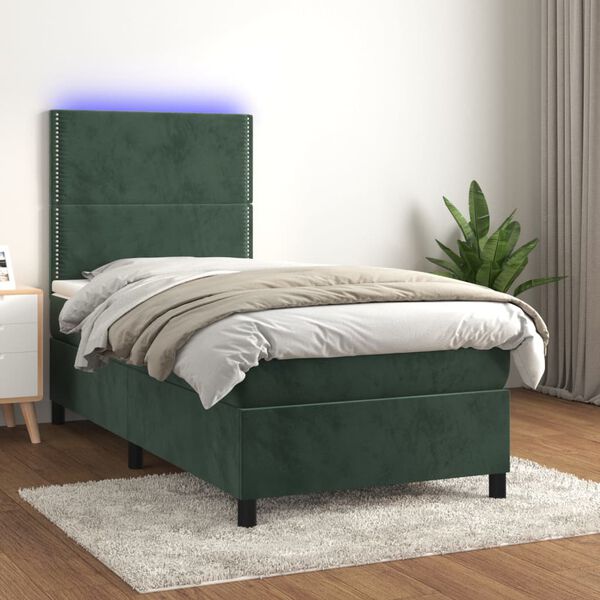 vidaXL Boxspringbett mit Matratze & LED Dunkelgr&uuml;n 80x200 cm Samt