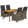 vidaXL 5-tlg. Garten-Essgruppe mit Kissen Grau Poly Rattan