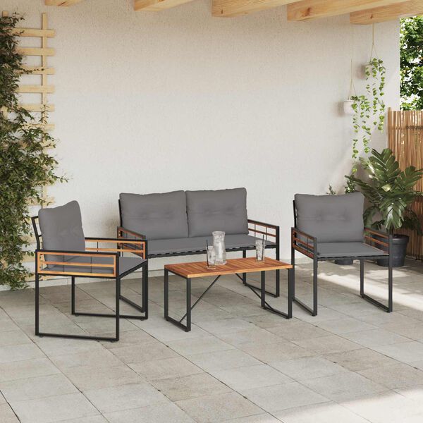 vidaXL Gartenmöbel Set mit Kissen 4 pcs Hellgrau