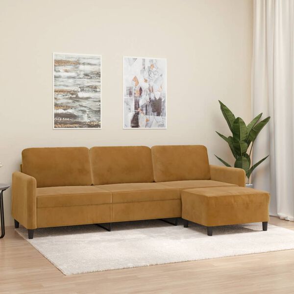 vidaXL 3-Sitzer-Sofa mit Hocker Braun 210 cm Samt
