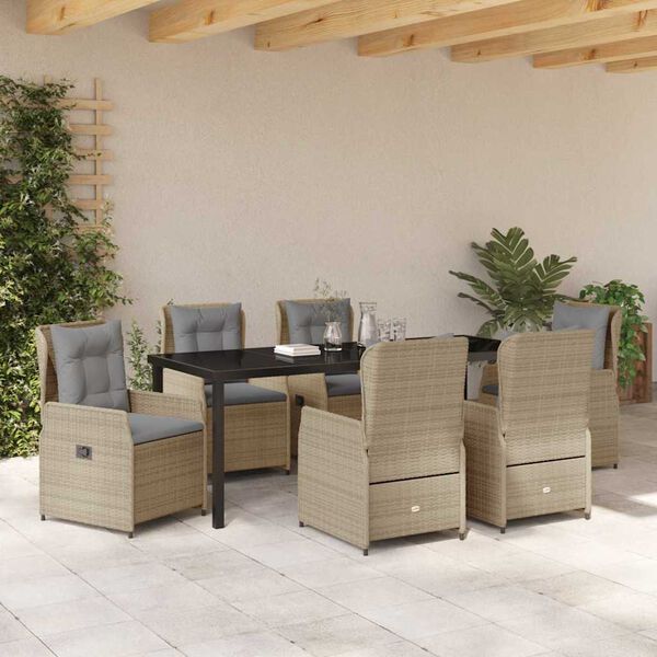 vidaXL Garten Essgruppe 7 pcs Beige und Hellgrau Poly-Rattan