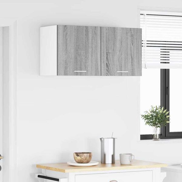 vidaXL H&auml;ngeschrank mit T&uuml;r 2 pcs Grau Sonoma und Wei&szlig; 40 x 31 x 40 cm