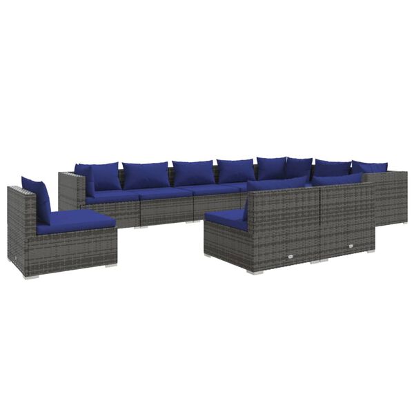 vidaXL 10-tlg. Garten-Lounge-Set mit Kissen Poly Rattan Grau