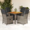 vidaXL 5-tlg. Garten-Bistro-Set mit Kissen Grau Poly Rattan