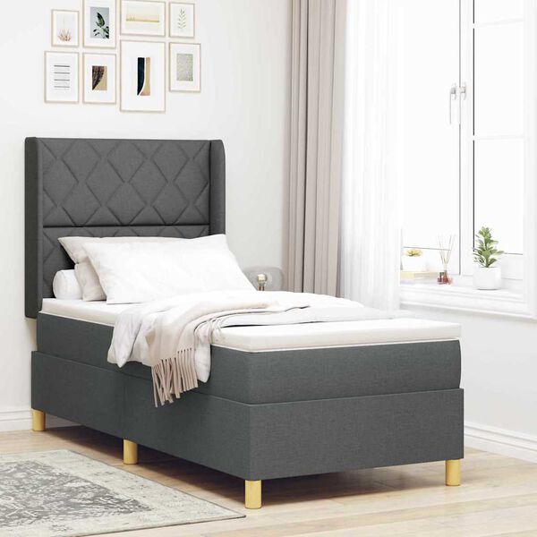 vidaXL Boxspringbett mit Matratze Dunkelgrau 90 x 190 cm Stoff