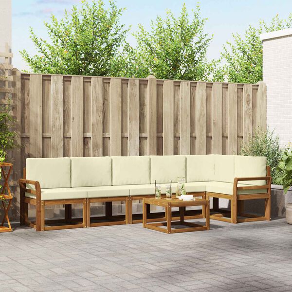 vidaXL Outdoor-Sofagarnitur mit Kissen 7 pcs Natur und Creme