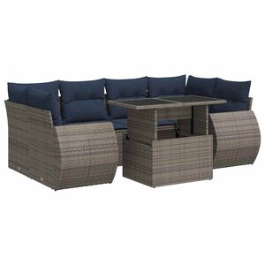 vidaXL 7-tlg. Garten-Sofagarnitur mit Kissen Grau Poly Rattan Akazie